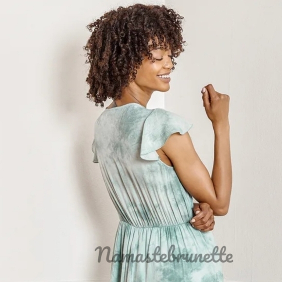 Nwt Lulu's Sage Tie-Dye Tie-Front Tiered Midi Dress - Picture 8 of 17